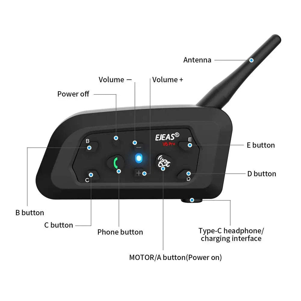 EJEAS V6 Pro+ Motorcycle Helmet Intercom Bluetooth Headset-Single Pack / spain