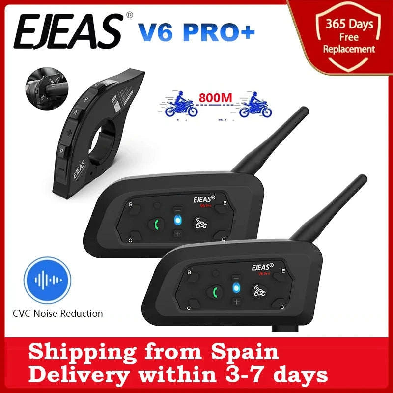 EJEAS V6 Pro+ Motorcycle Helmet Intercom Bluetooth Headset-Single Pack / spain