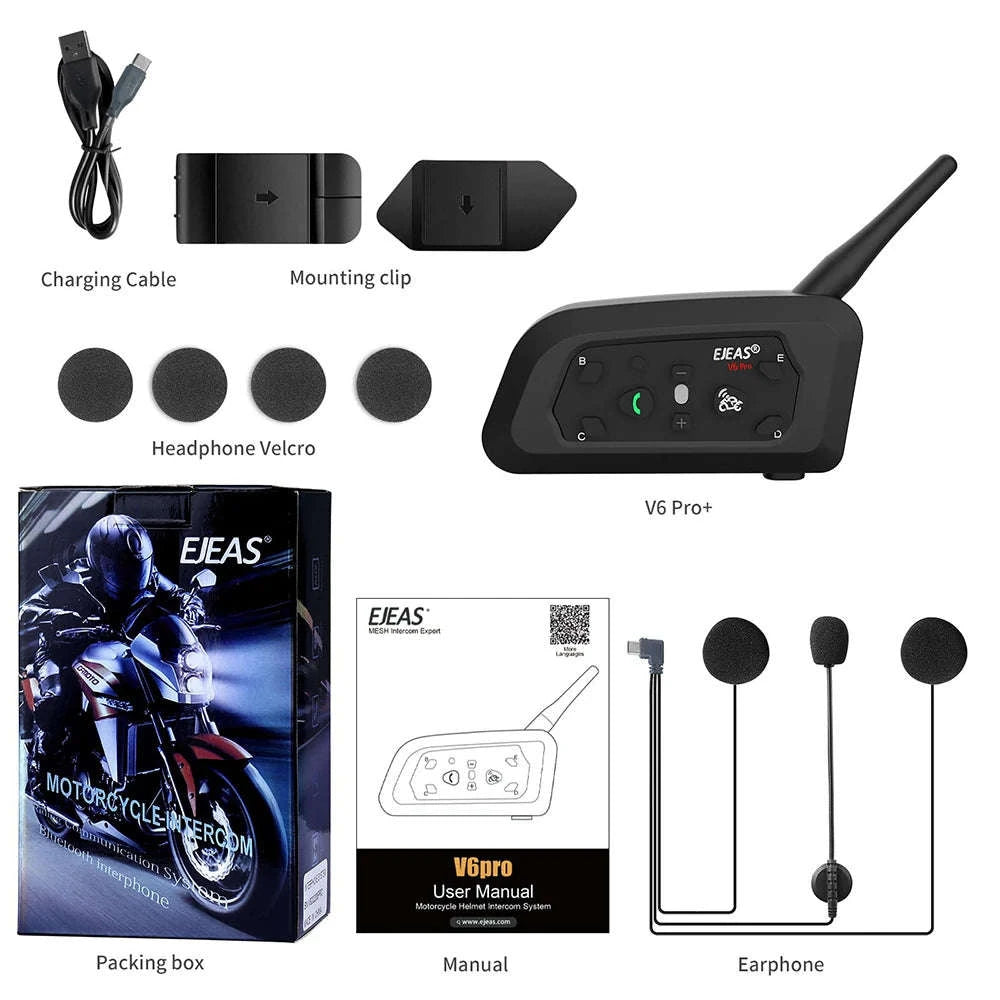 EJEAS V6 Pro+ Motorcycle Helmet Intercom Bluetooth Headset-Single Pack / spain
