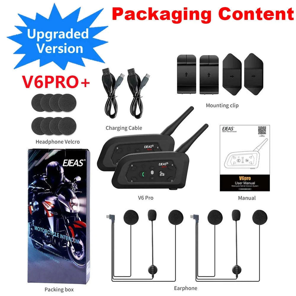 EJEAS V6 Pro+ Motorcycle Helmet Intercom Bluetooth Headset-Single Pack / spain