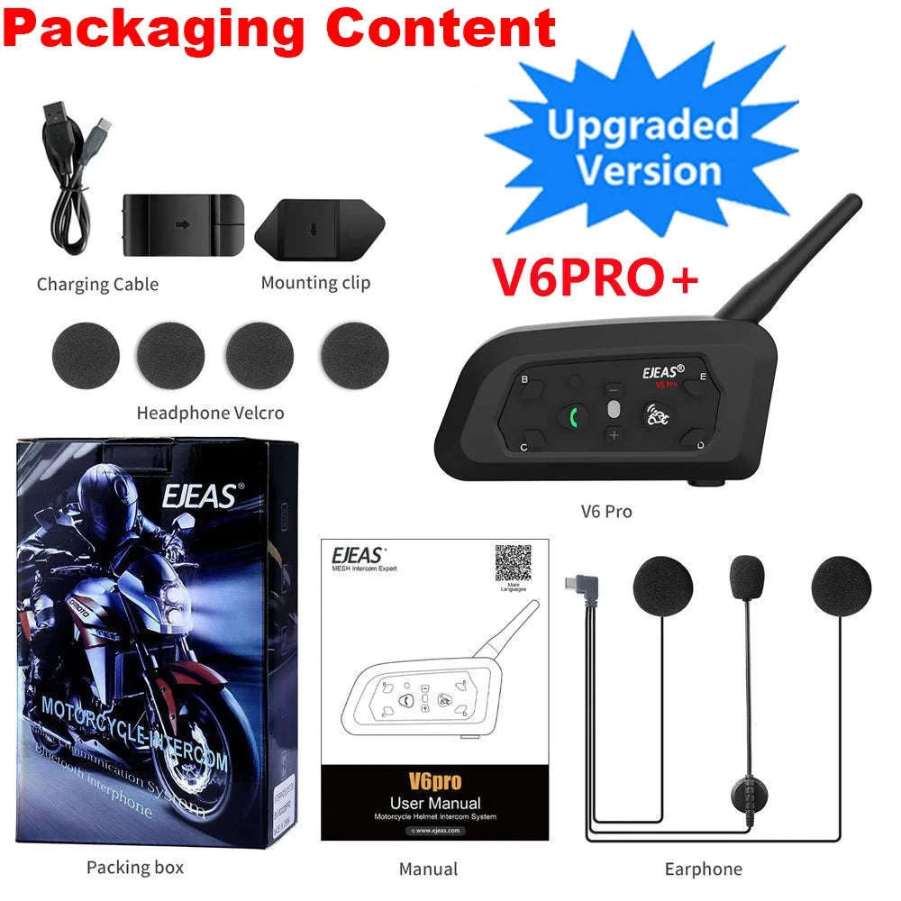 EJEAS V6 Pro+ Motorcycle Helmet Intercom Bluetooth Headset-Single Pack / spain