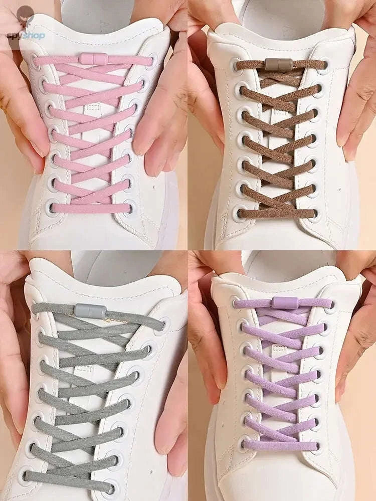 Elastic No Tie Shoelaces – Effortless Fit for Kids and Adults-16 Pairs White / 100cm