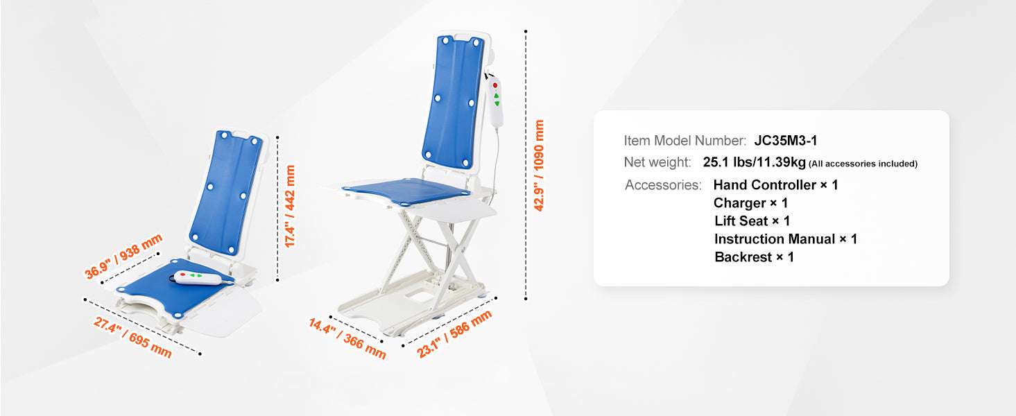 Electric Bathtub Lift Chair for Seniors 310lbs with 45° Recline-Beige / United States