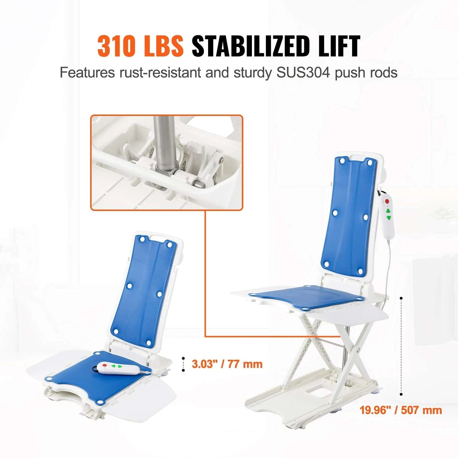 Electric Bathtub Lift Chair for Seniors 310lbs with 45° Recline-Beige / United States