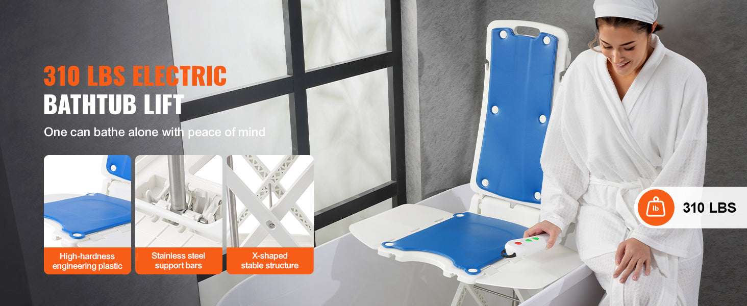 Electric Bathtub Lift Chair for Seniors 310lbs with 45° Recline-Beige / United States
