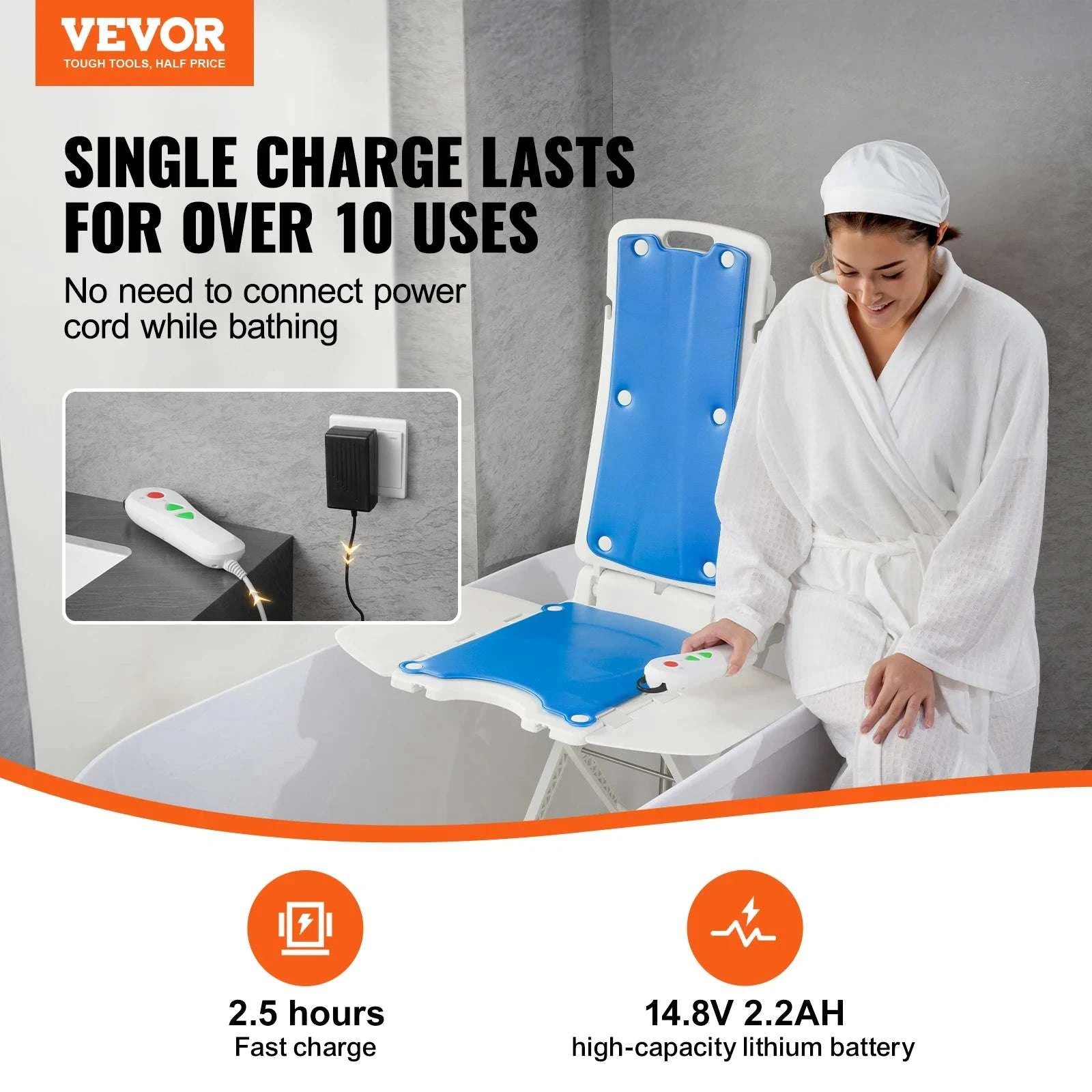 Electric Bathtub Lift Chair for Seniors 310lbs with 45° Recline-Beige / United States