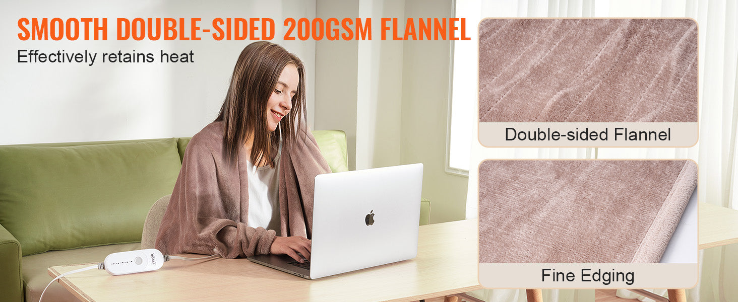 VEVOR Elektrische Heizdecke Wärmende Decke 100" x 90" Königskingsgröße Weiche Flanell-Heizdecke mit 10-Stunden-Timer Auto-Aus & 5 Heizstufen