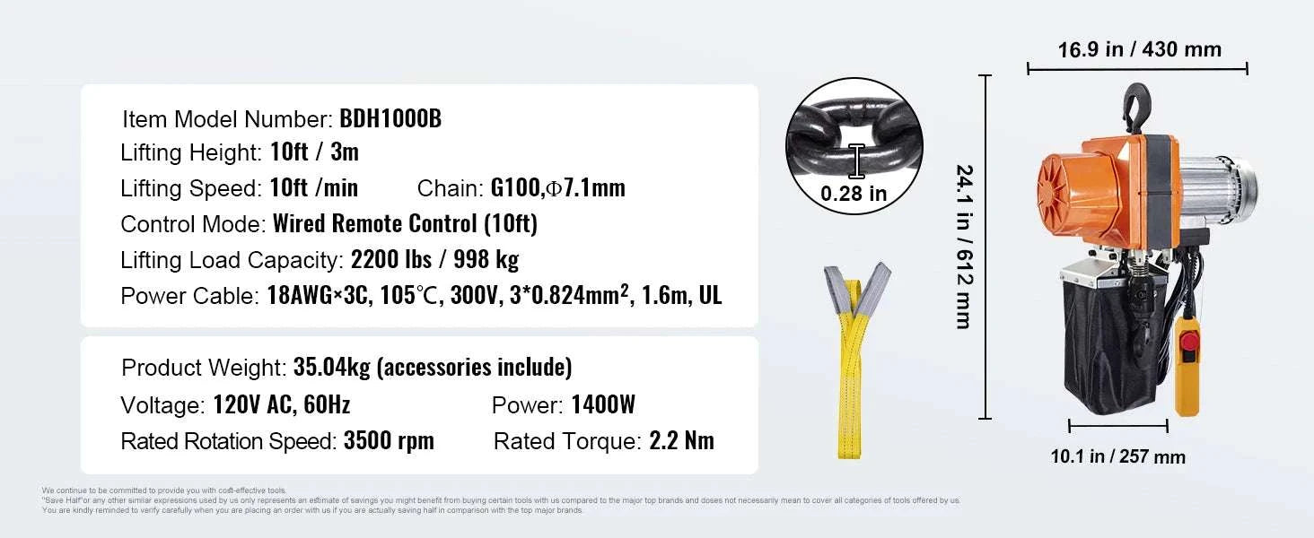 Electric Chain Hoist Crane with Trolley for Garage Lifting 330–2200 lbs-2200lbs / United States