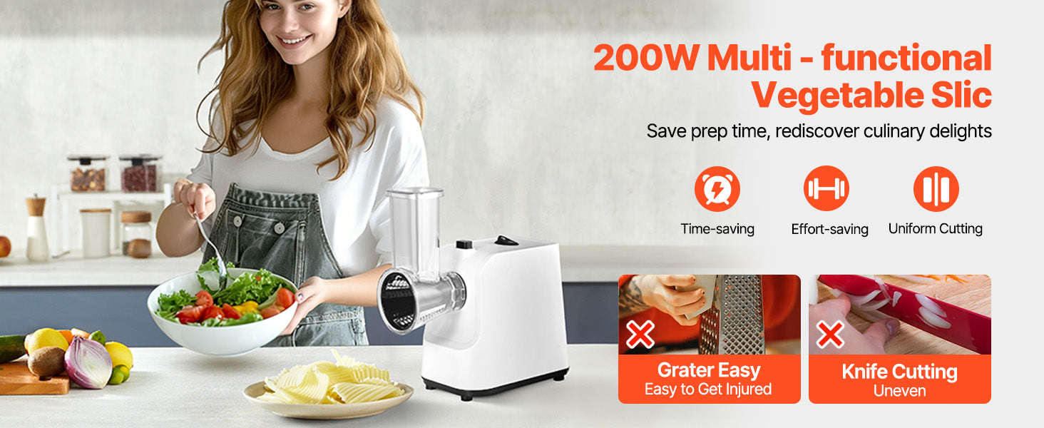 Electric Cheese Grater Salad Maker 200W with 5 Attachments Stainless Steel Cutter-200W / United States