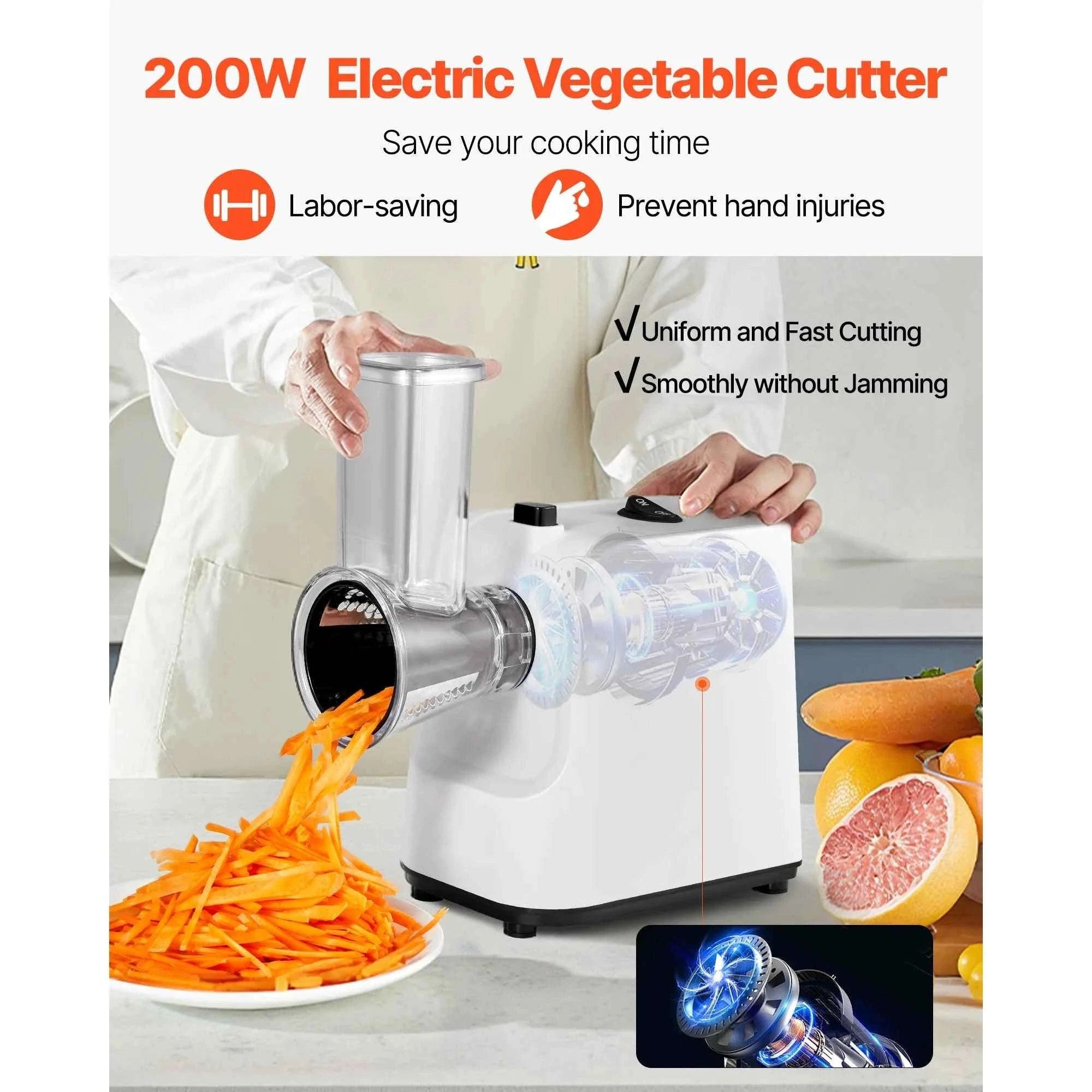 Electric Cheese Grater Salad Maker 200W with 5 Attachments Stainless Steel Cutter-200W / United States
