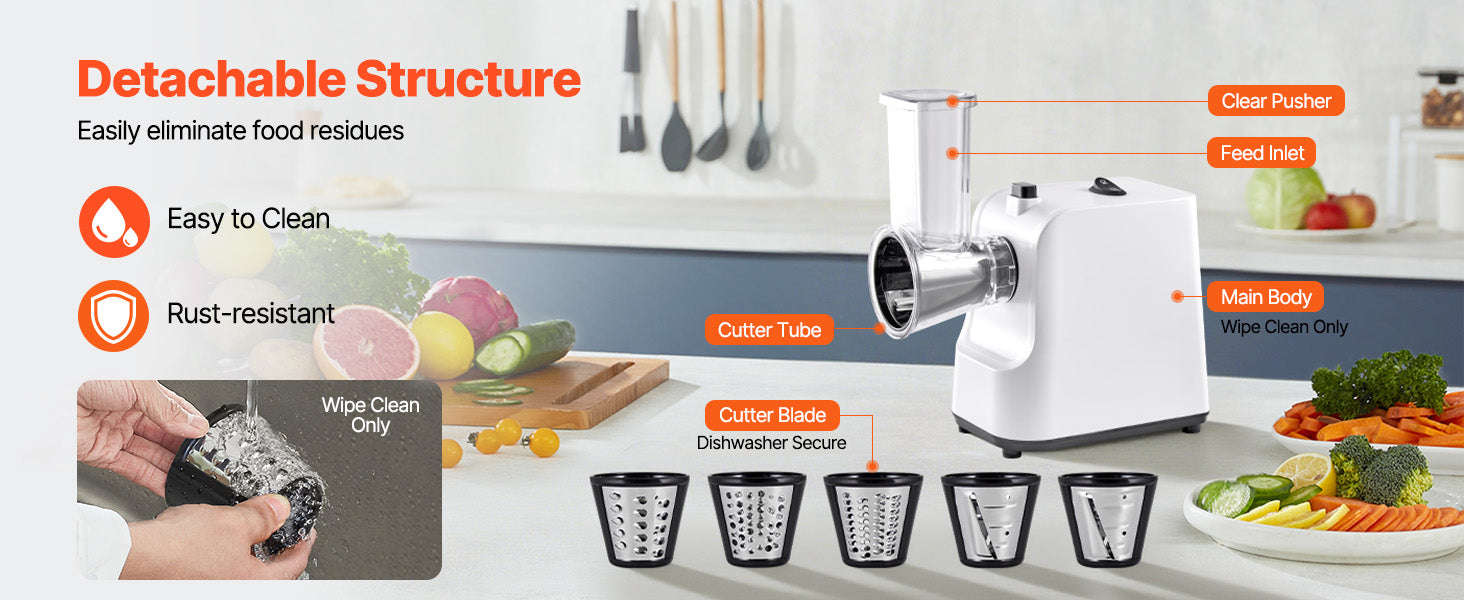 Electric Cheese Grater Salad Maker 200W with 5 Attachments Stainless Steel Cutter-200W / United States