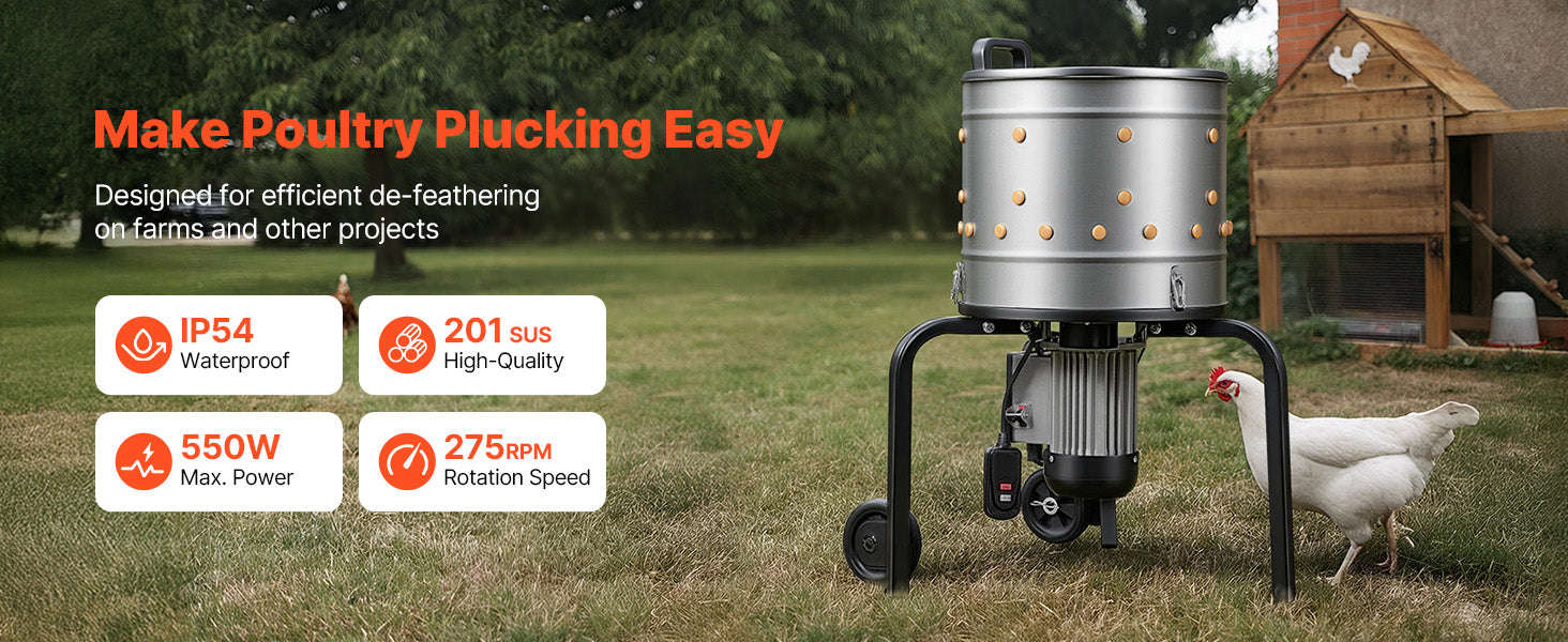 Electric Chicken Plucker Machine with Soft Fingers and Transport Wheels-550W / france