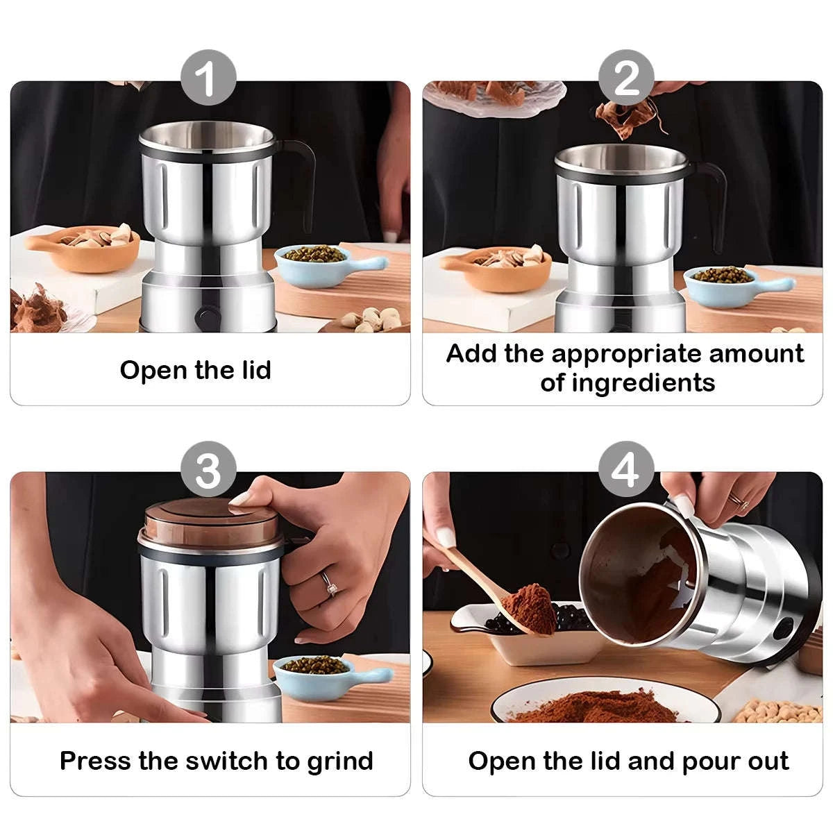 Electric Coffee & Spice Grinder with Stainless Steel Chamber 200g-Silver / United States
