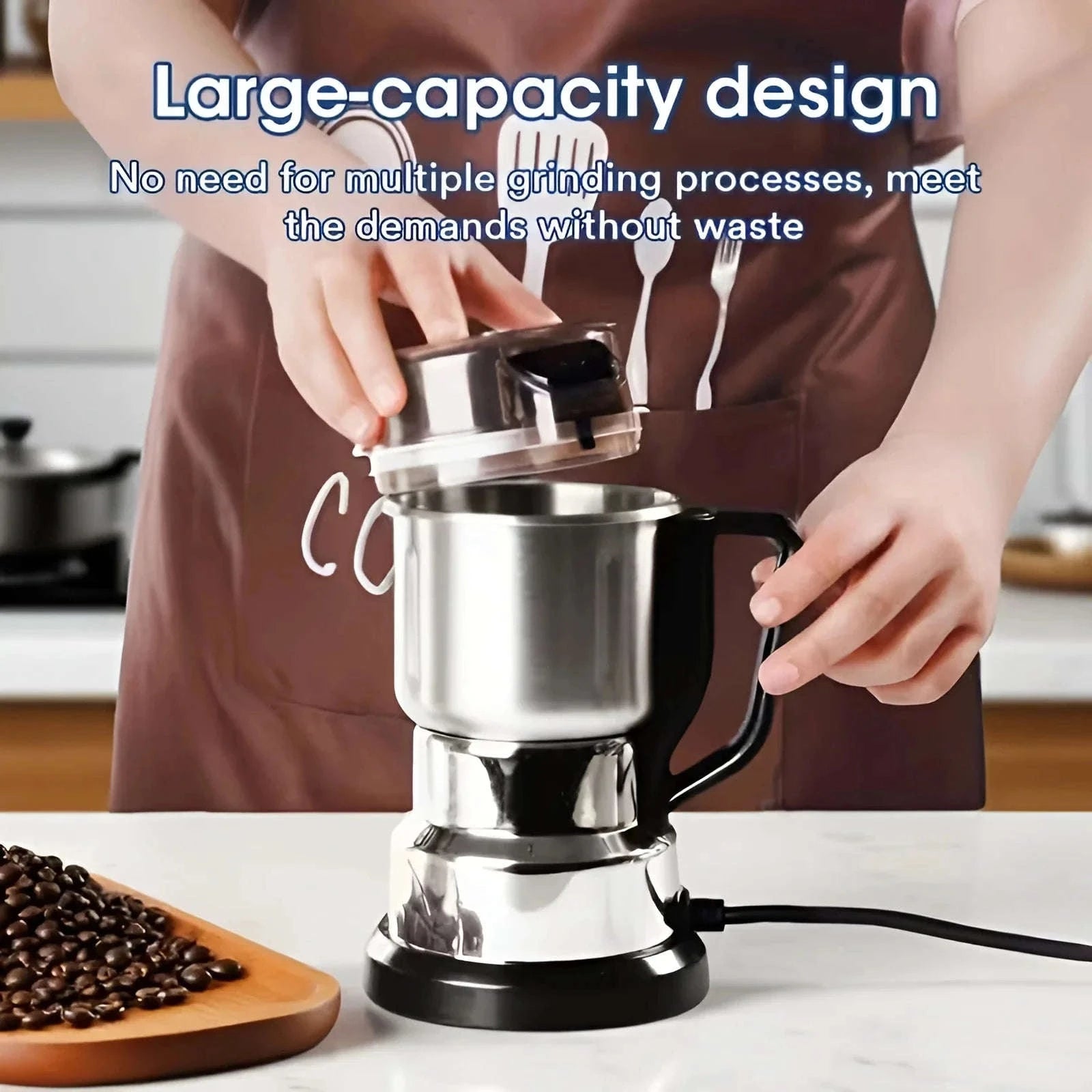Electric Coffee & Spice Grinder with Stainless Steel Chamber 200g-Silver / United States
