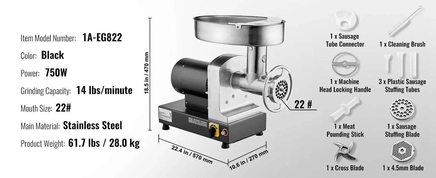 Electric Commercial Meat Grinder 550W Stainless Steel Sausage Maker-9pound 12size / United States
