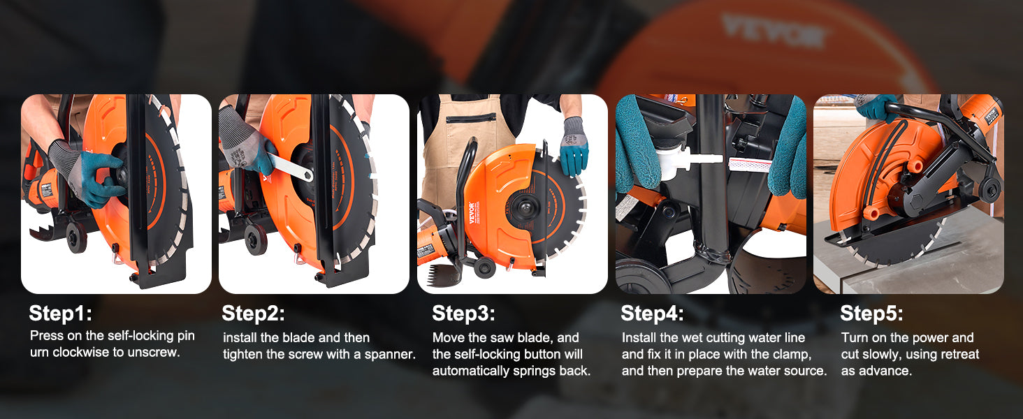 SucceBuy Electric Concrete Saw 16 in 3200 W 15 A Motor Circular Saw Cutter with Max. 6 in Adjustable Cutting Depth Wet Disk Saw