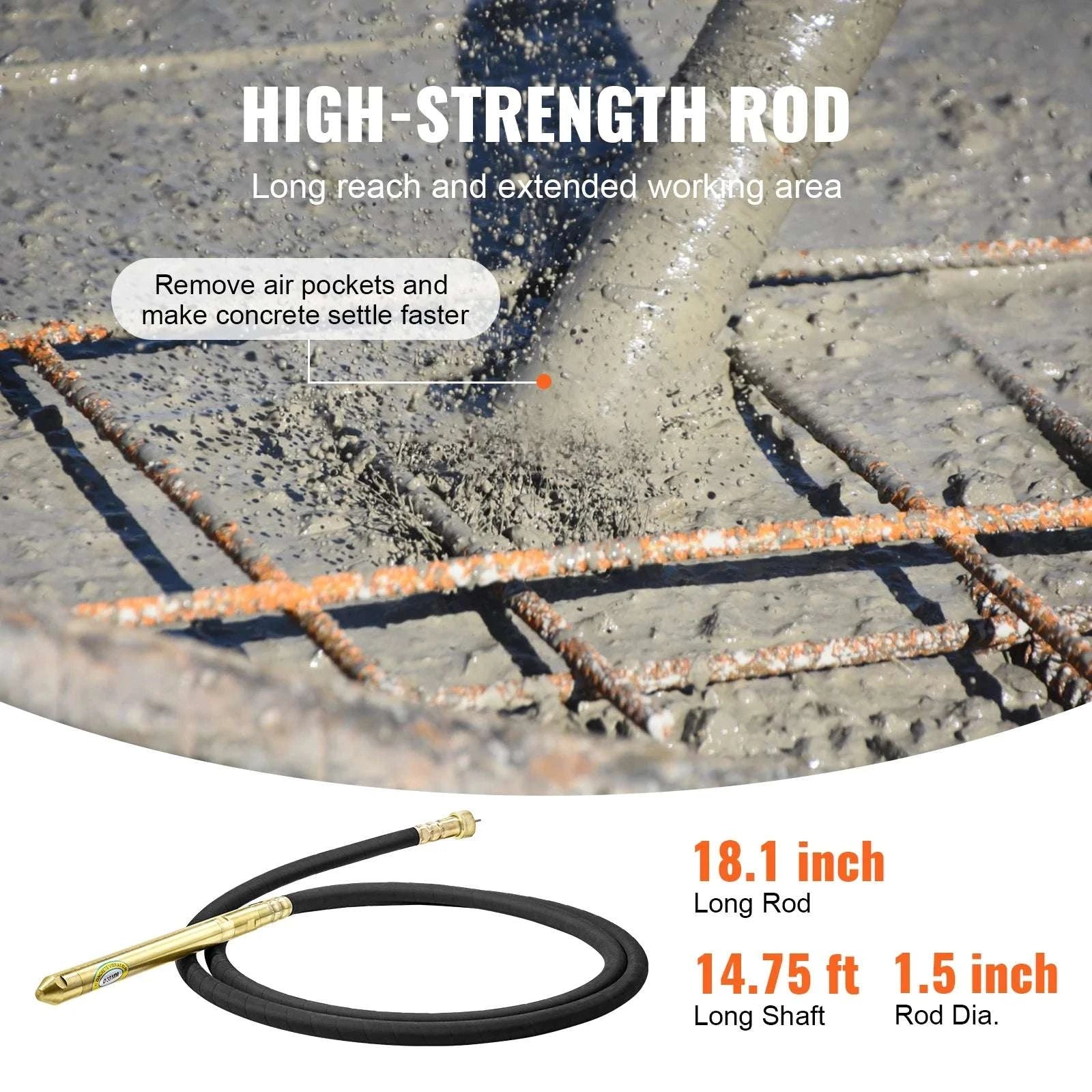 Electric Concrete Vibrator 1500W 16000 VPM with 14.75 ft Shaft-16000VPM110V / United States