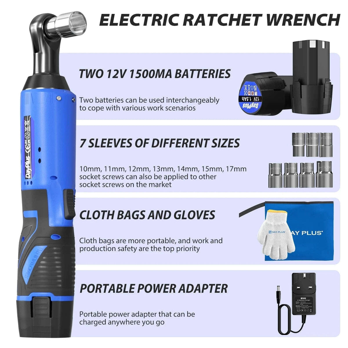 Electric Cordless Ratchet Wrench 3/8'' 90° Angle with LED-GERMANY