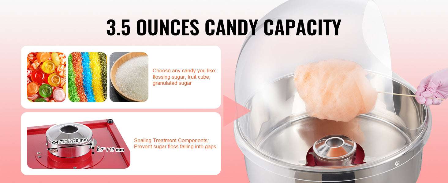 Electric Cotton Candy Machine 1000W Candy Floss Maker with Bowl-red with cover / CZECH REPUBLIC
