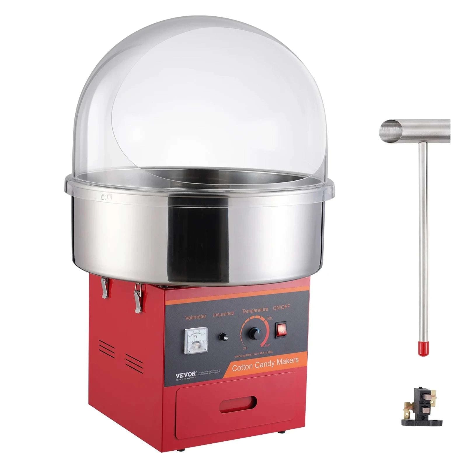 Electric Cotton Candy Machine 1000W Candy Floss Maker with Bowl-red with cover / CZECH REPUBLIC