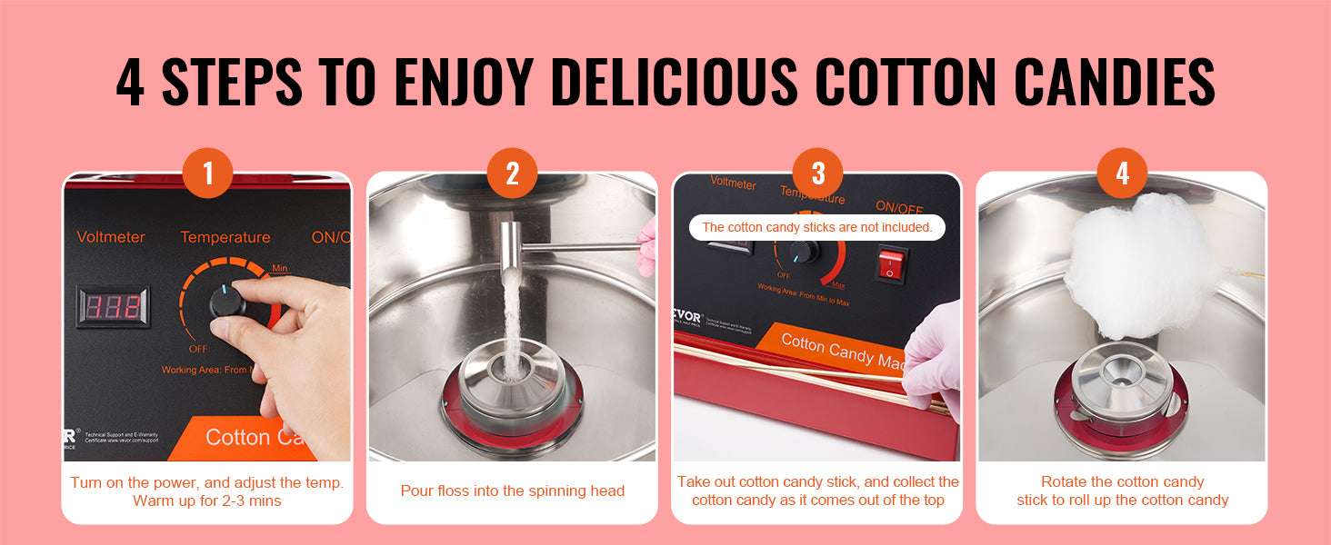 Electric Cotton Candy Machine 1000W Candy Floss Maker with Bowl-red with cover / CZECH REPUBLIC