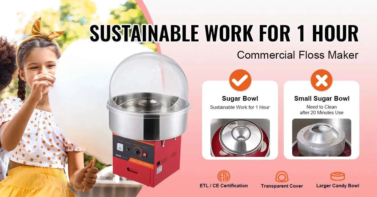 Electric Cotton Candy Machine 1000W Candy Floss Maker with Bowl-red with cover / CZECH REPUBLIC