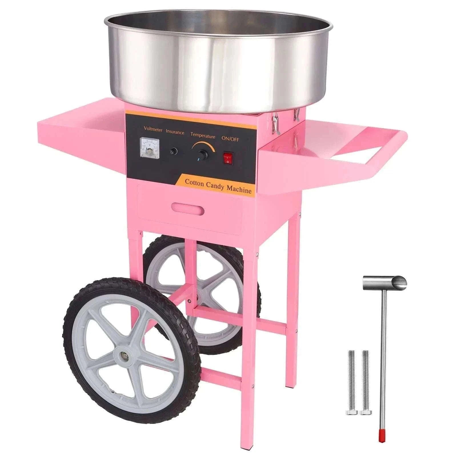 Electric Cotton Candy Machine 1000W Commercial Floss Maker-pink with cart / United States