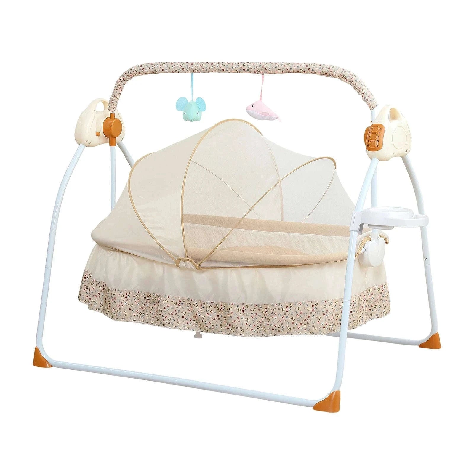 Electric Cradle Foldable Electric Baby Cradle w/ Music Dual Control, Mosquito Net & Swing, 5-Level Adjustable Rocking Bassinet-Dark Khaki / Germany