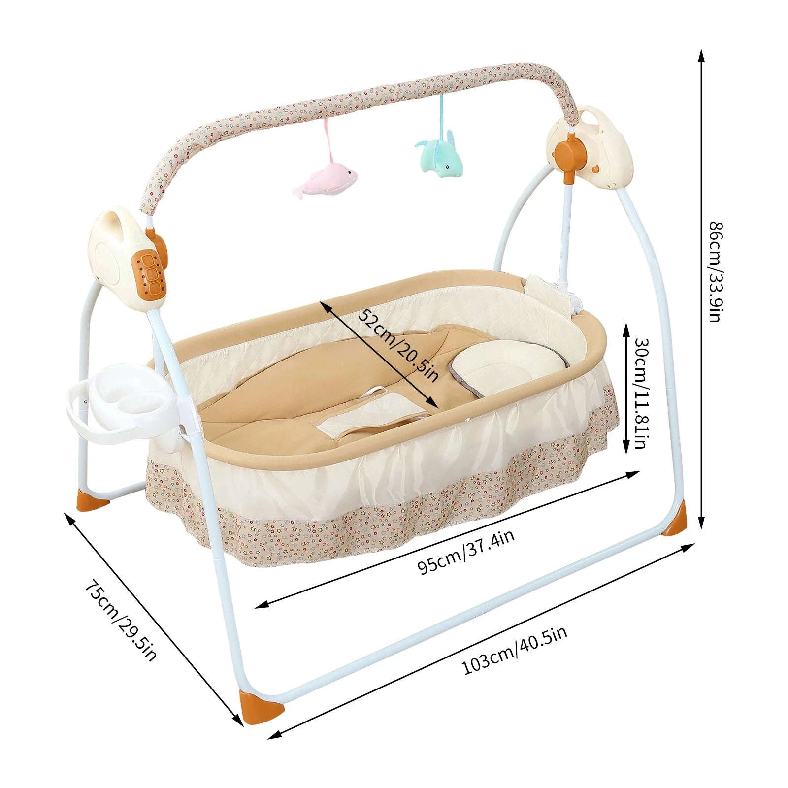 Electric Cradle Foldable Electric Baby Cradle w/ Music Dual Control, Mosquito Net & Swing, 5-Level Adjustable Rocking Bassinet-Dark Khaki / Germany