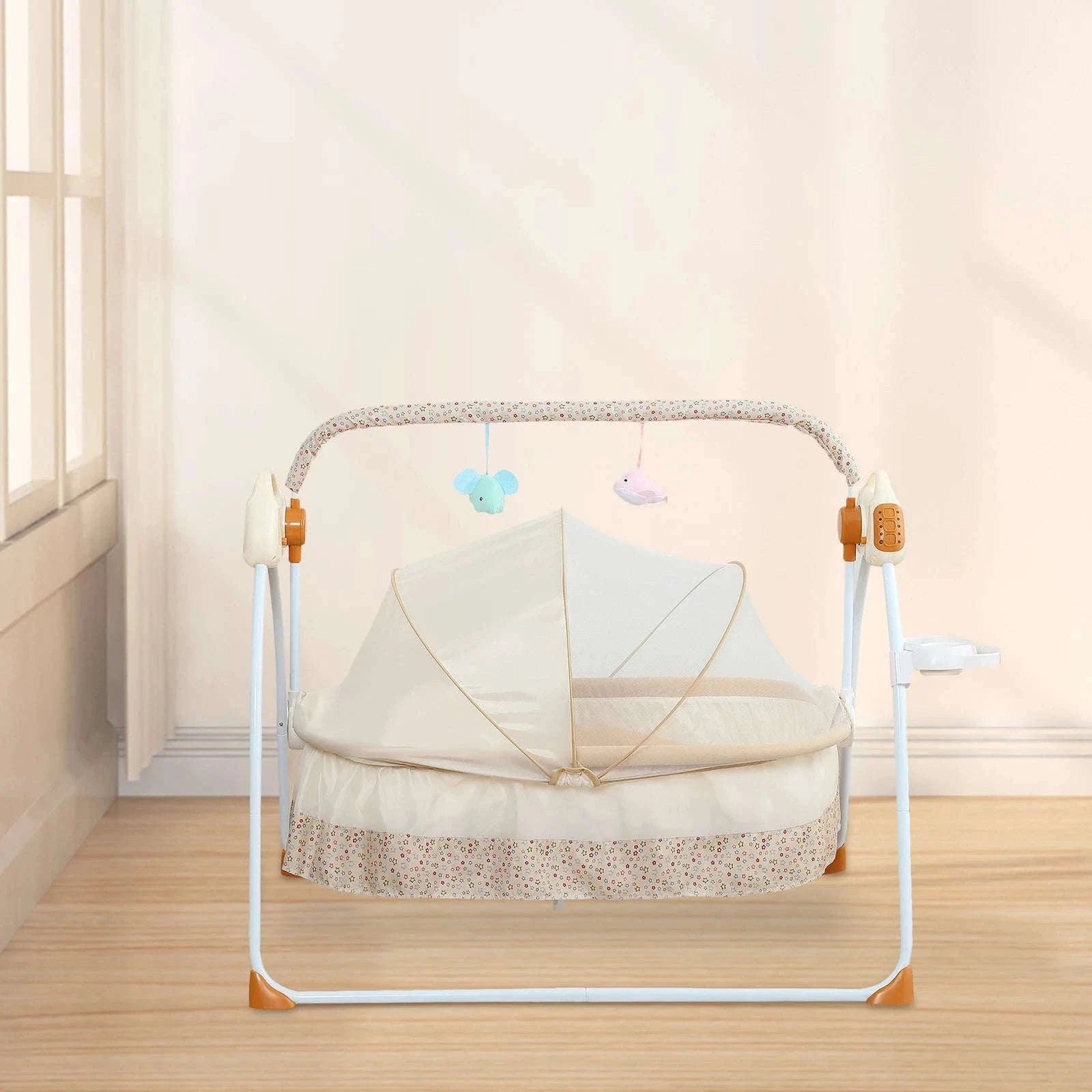 Electric Cradle Foldable Electric Baby Cradle w/ Music Dual Control, Mosquito Net & Swing, 5-Level Adjustable Rocking Bassinet-Dark Khaki / Germany