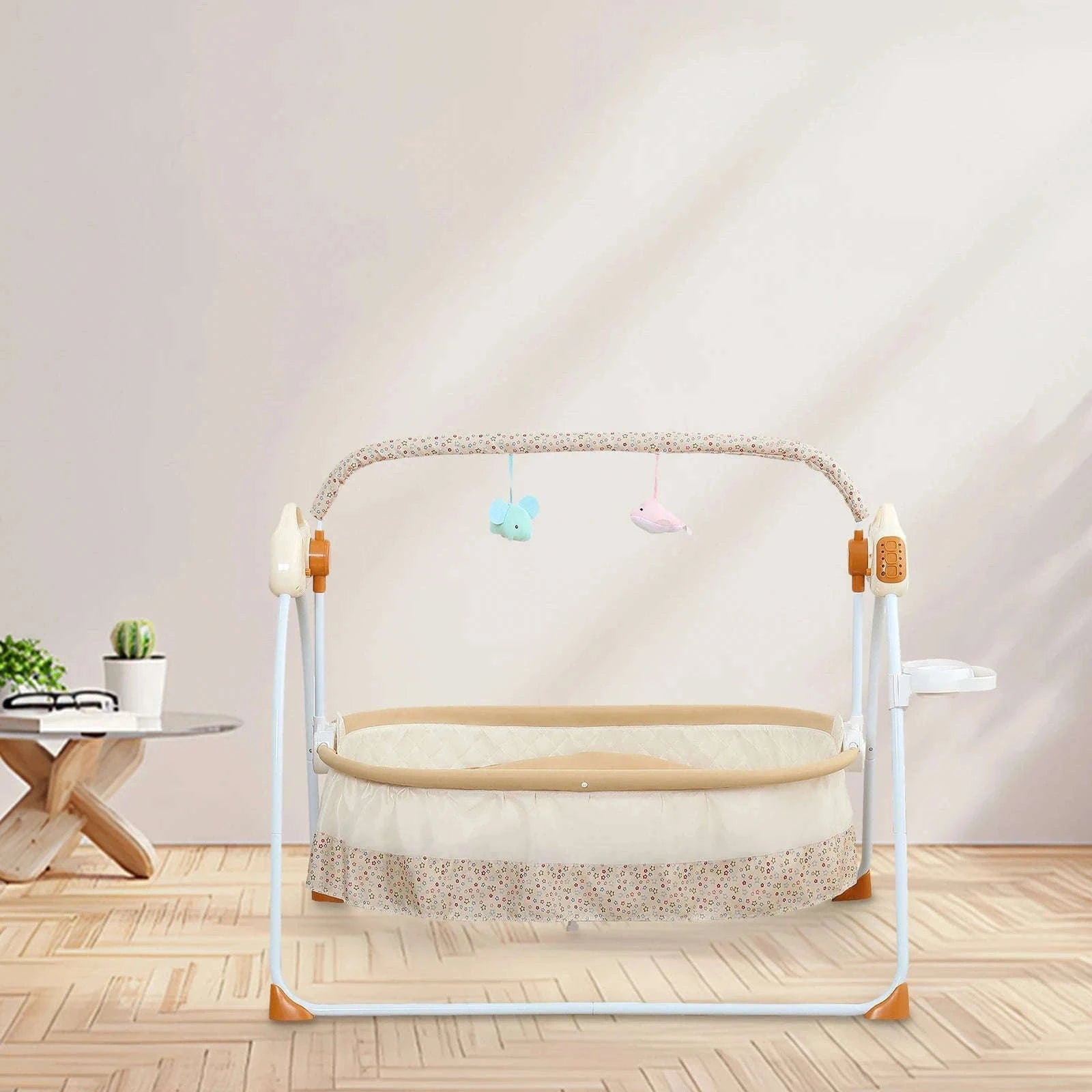 Electric Cradle Foldable Electric Baby Cradle w/ Music Dual Control, Mosquito Net & Swing, 5-Level Adjustable Rocking Bassinet-Dark Khaki / Germany