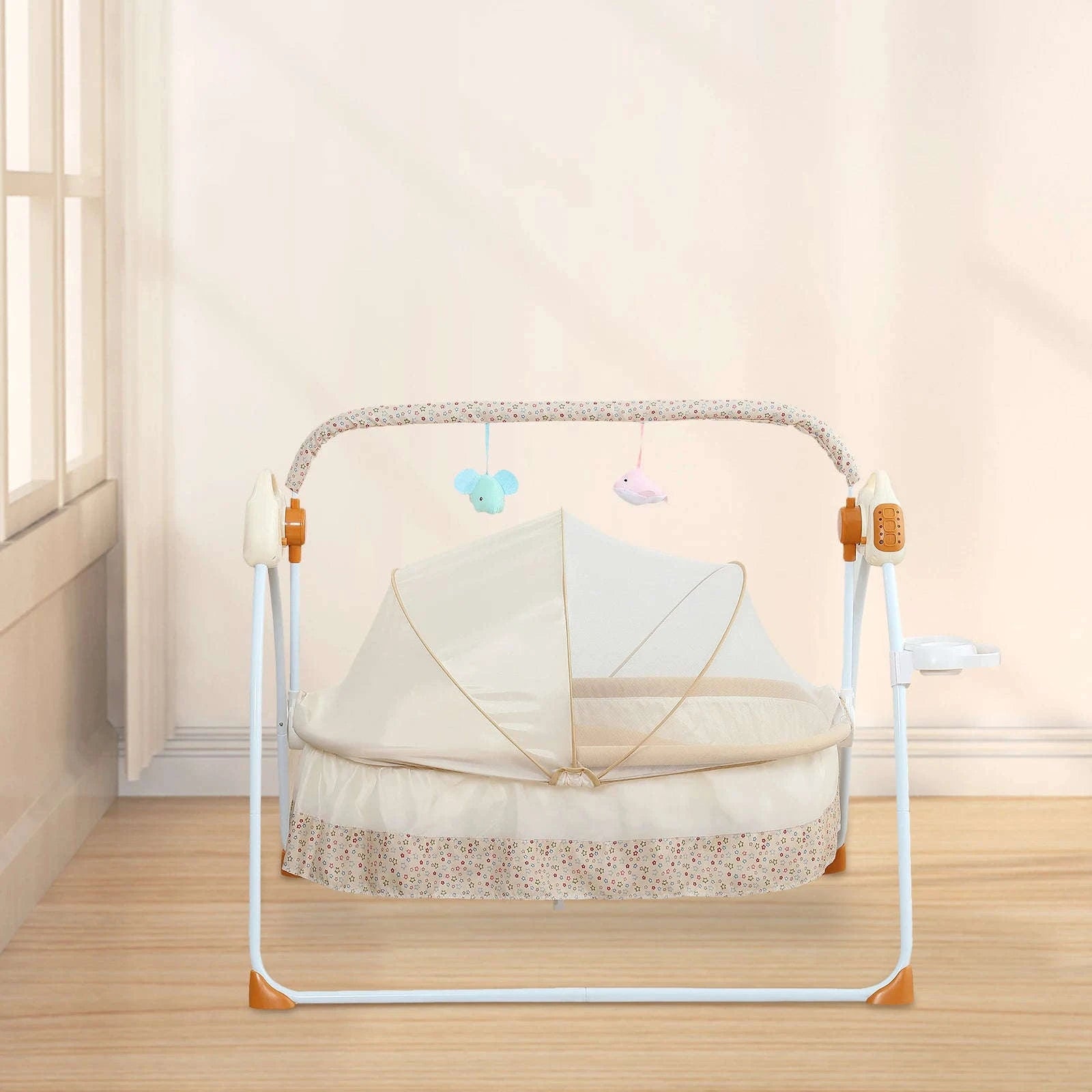 Electric Cradle Foldable Electric Baby Cradle w/ Music Dual Control, Mosquito Net & Swing, 5-Level Adjustable Rocking Bassinet-Dark Khaki / Germany