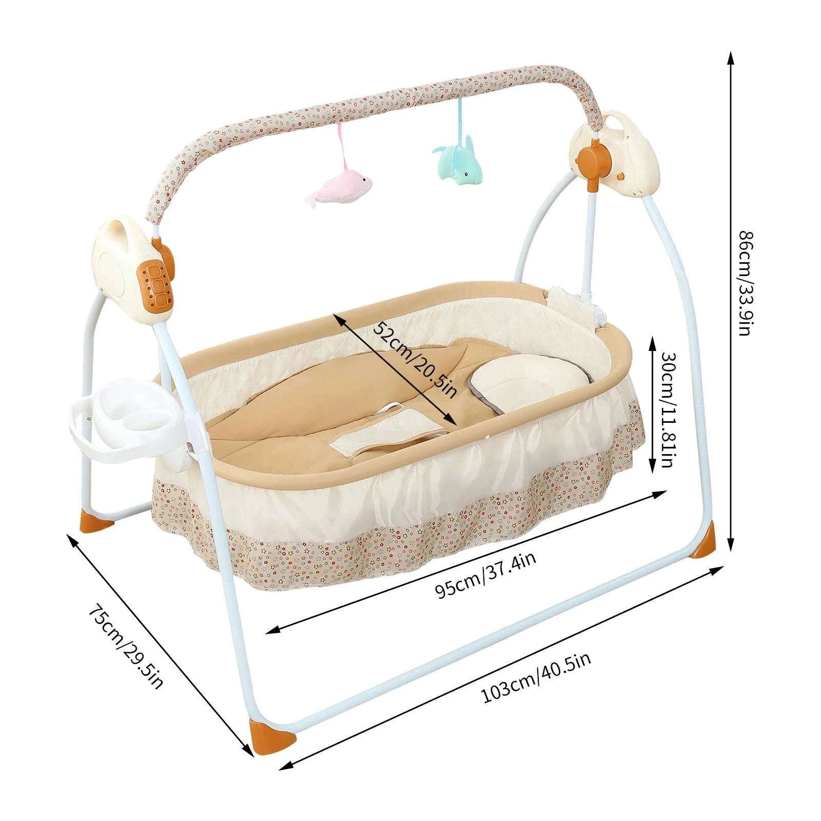 Electric Cradle Foldable Electric Baby Cradle w/ Music Dual Control, Mosquito Net & Swing, 5-Level Adjustable Rocking Bassinet-Dark Khaki / Germany