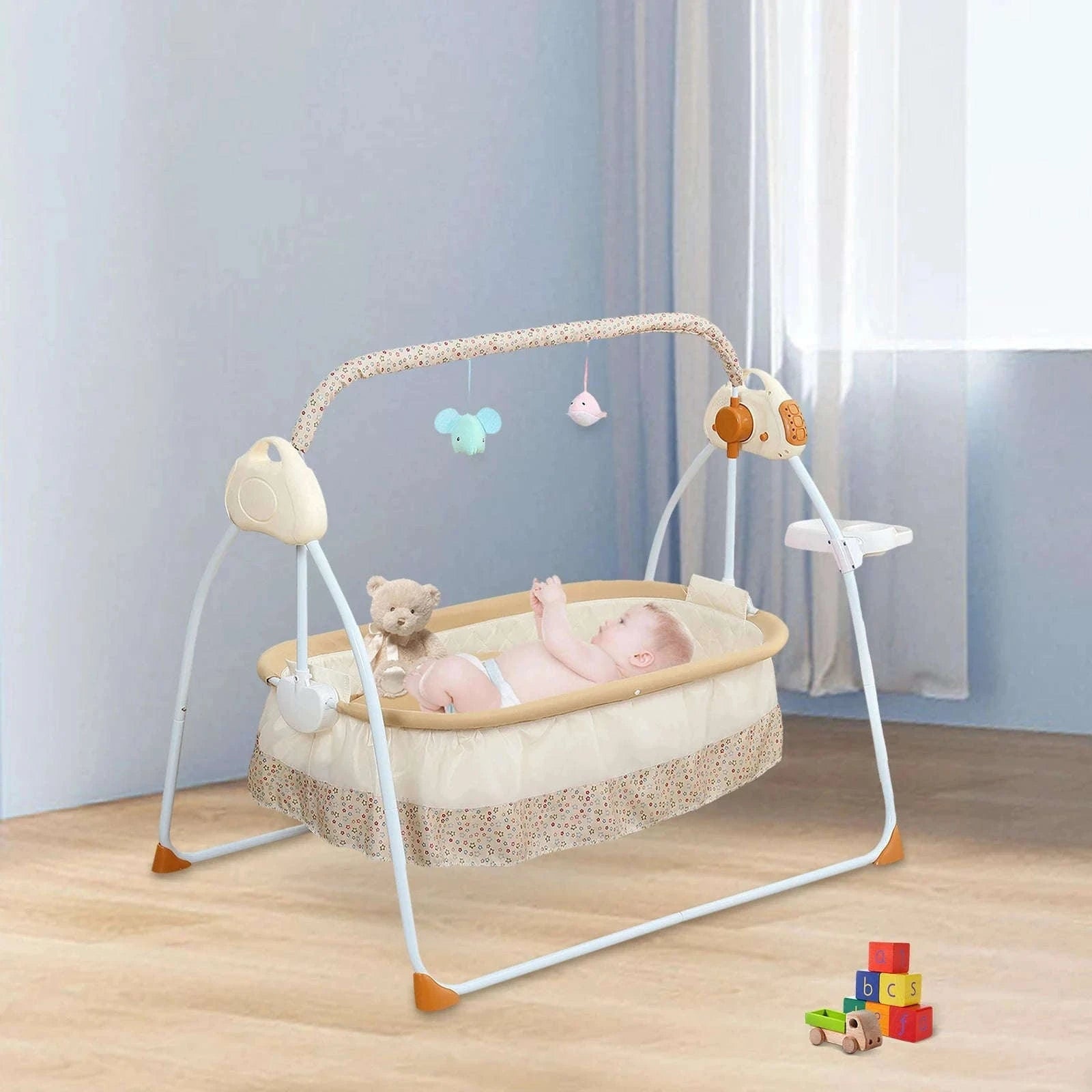 Electric Cradle Foldable Electric Baby Cradle w/ Music Dual Control, Mosquito Net & Swing, 5-Level Adjustable Rocking Bassinet-Dark Khaki / Germany