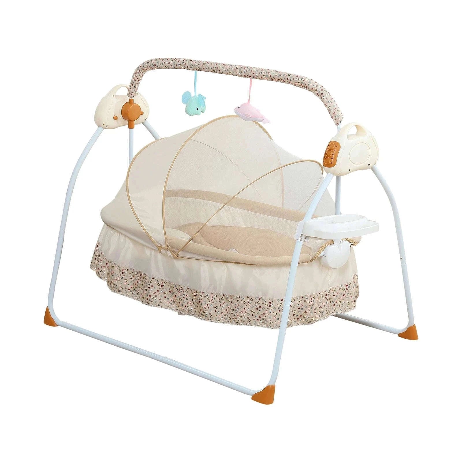 Electric Cradle Foldable Electric Baby Cradle w/ Music Dual Control, Mosquito Net & Swing, 5-Level Adjustable Rocking Bassinet-Dark Khaki / Germany