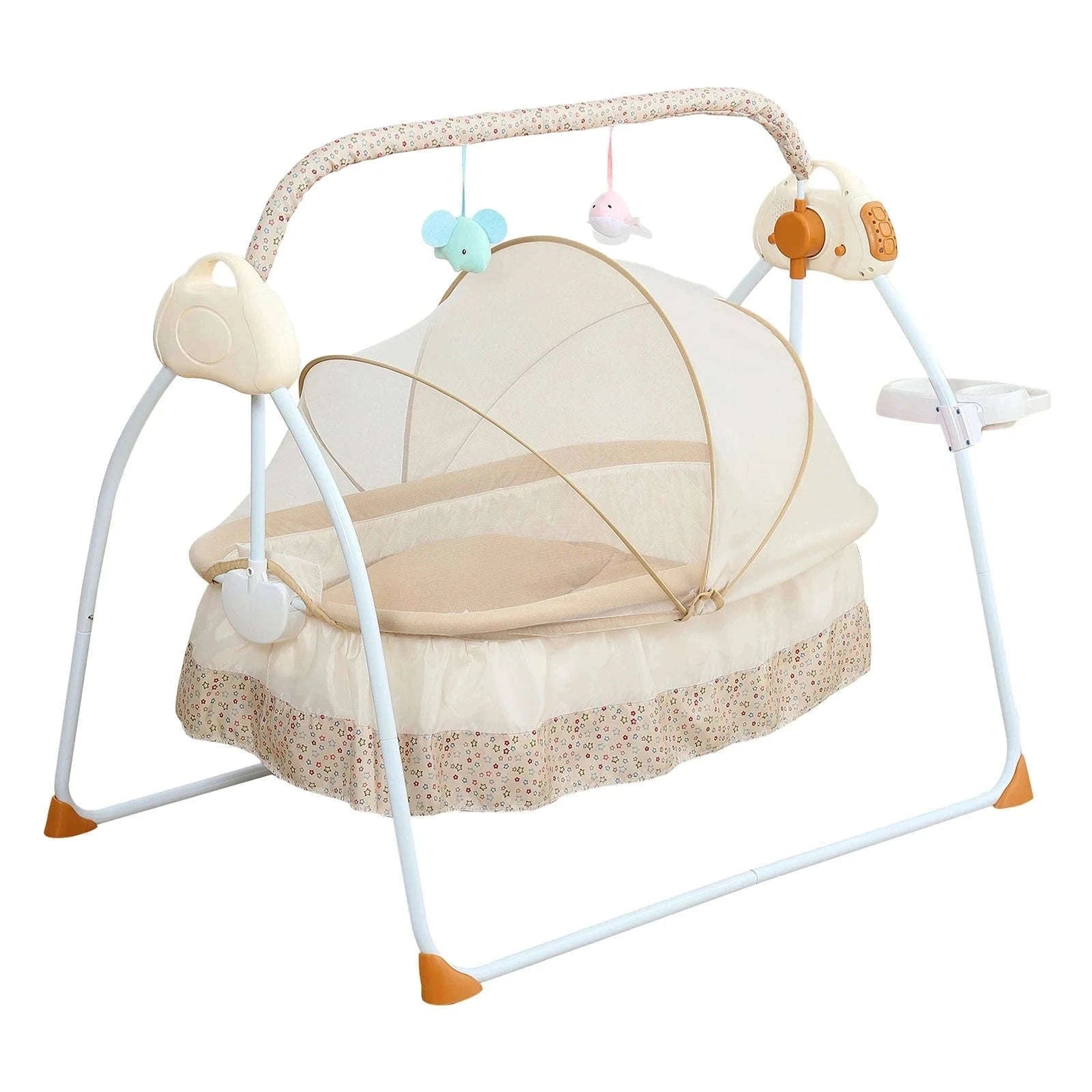 Electric Cradle Foldable Electric Baby Cradle w/ Music Dual Control, Mosquito Net & Swing, 5-Level Adjustable Rocking Bassinet-Dark Khaki / Germany