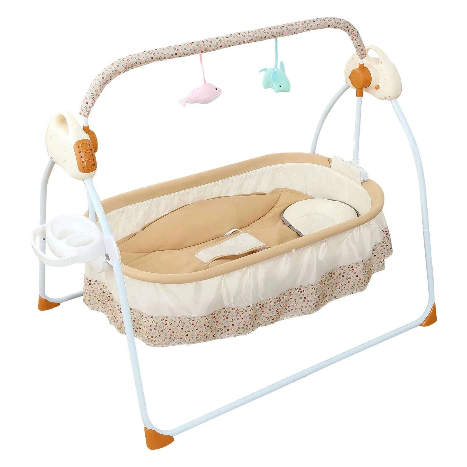 Electric Cradle Foldable Electric Baby Cradle w/ Music Dual Control, Mosquito Net & Swing, 5-Level Adjustable Rocking Bassinet-Dark Khaki / Germany