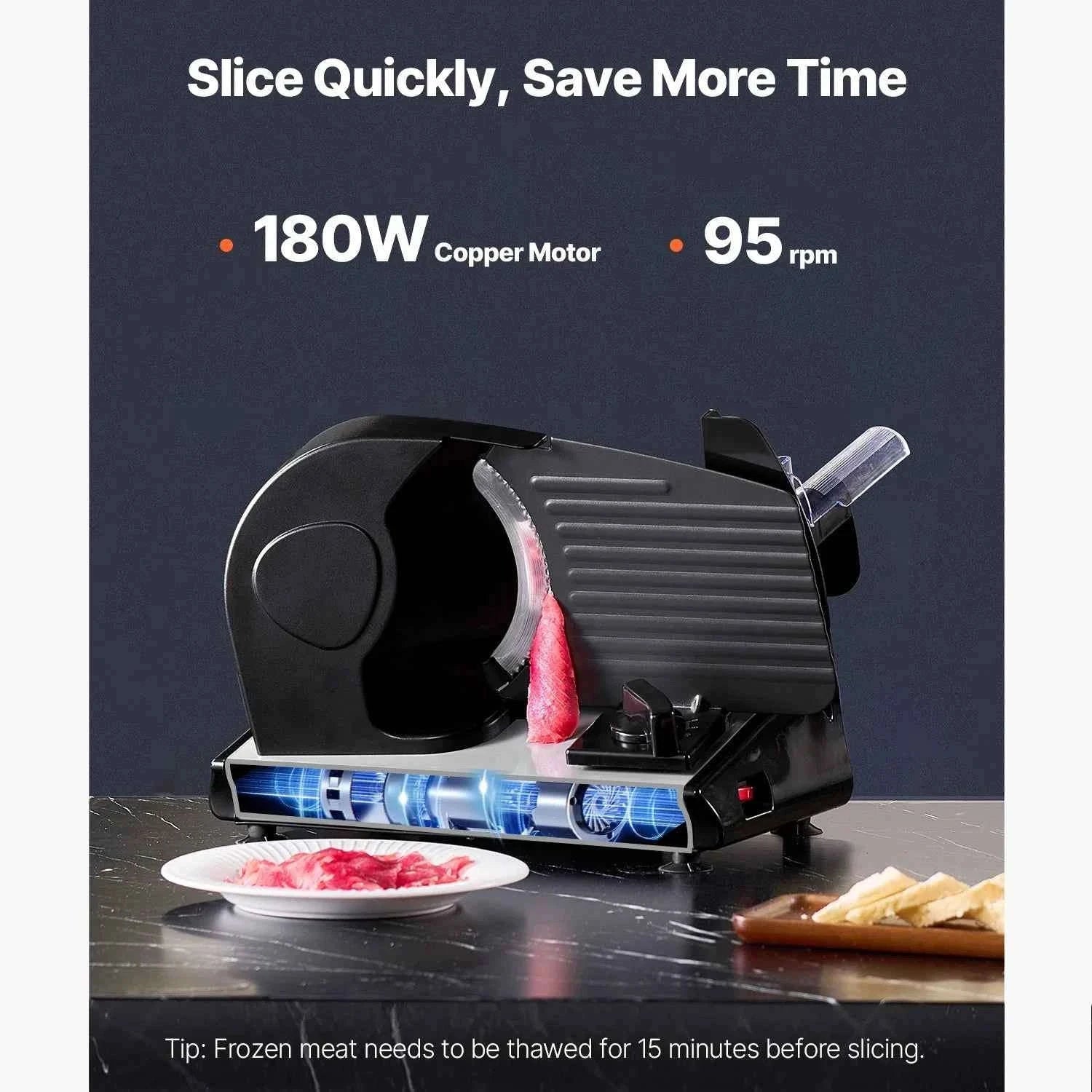 Electric Deli Food Slicer with 2 Stainless Steel Blades for Meat, Cheese and Bread-7.5 inch 0-15 mm / Poland