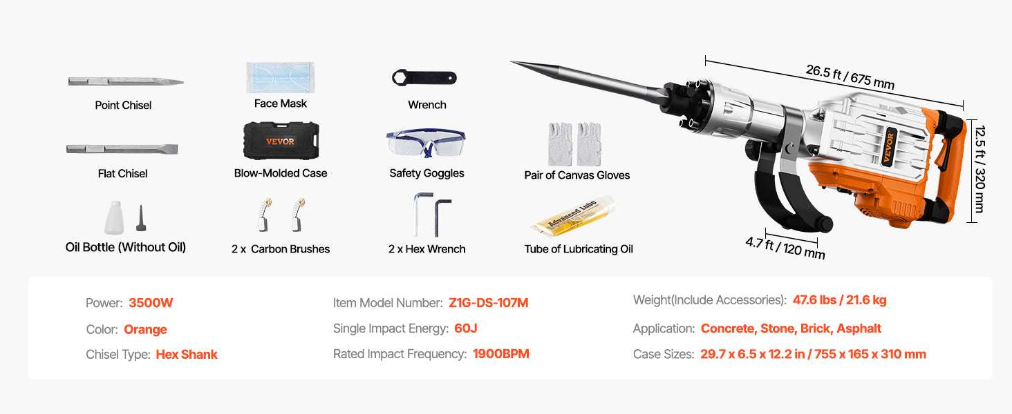 Electric Demolition Jack Hammer 1500W–3500W Concrete Breaker Kit-2200W 4 Chisel Bits / spain