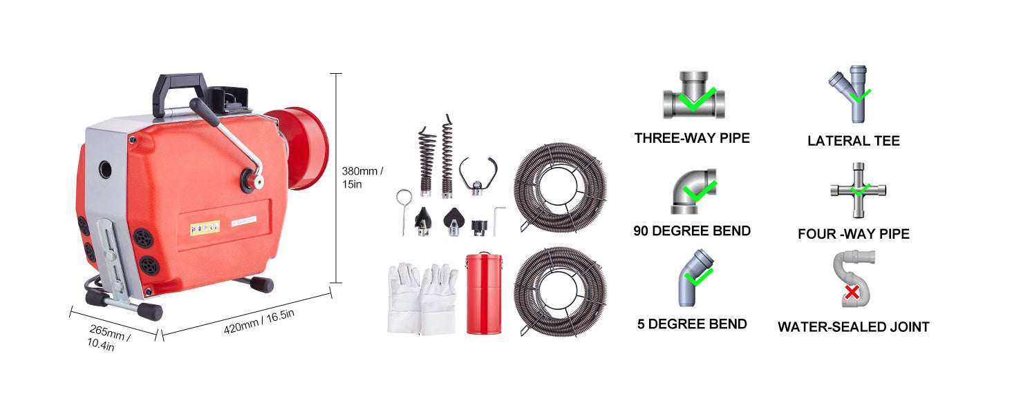 Electric Drain Cleaner Machine 250W Sewer Snake Auger with Cutters-250W / Poland