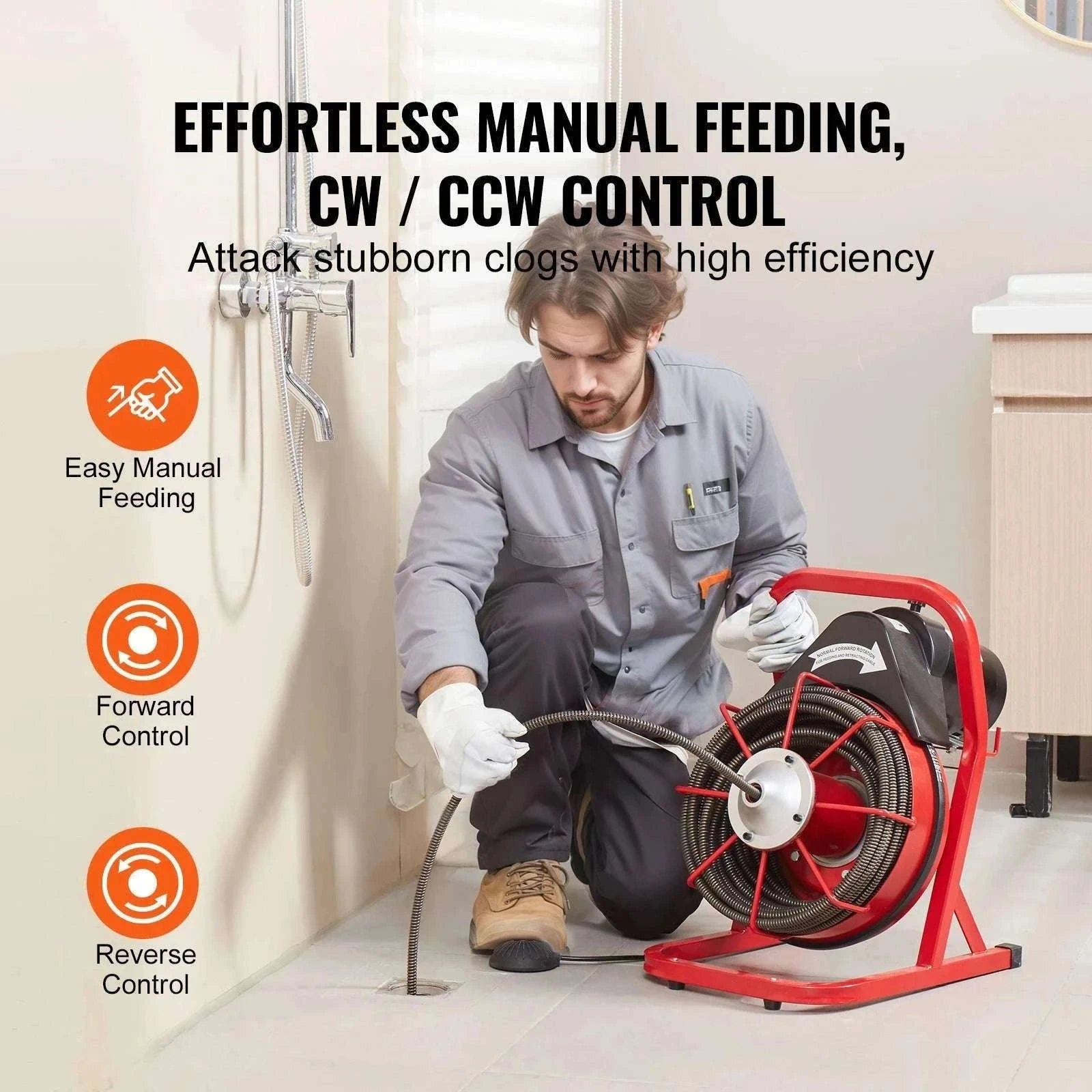 Electric Drain Cleaner Machine 75FT Sewer Snake Auger with Cutters-