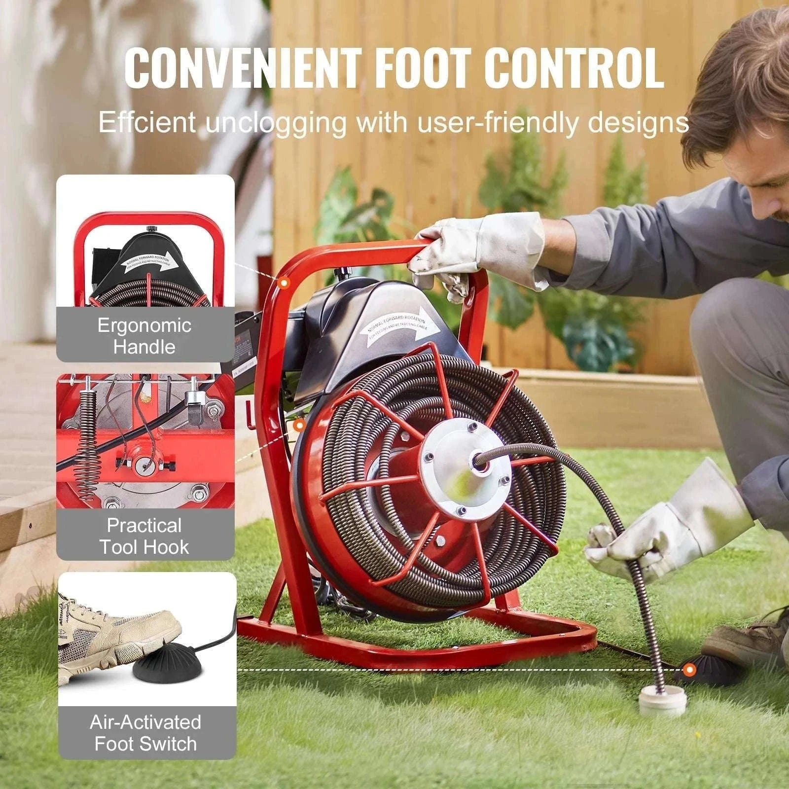 Electric Drain Cleaner Machine 75FT Sewer Snake Auger with Cutters-