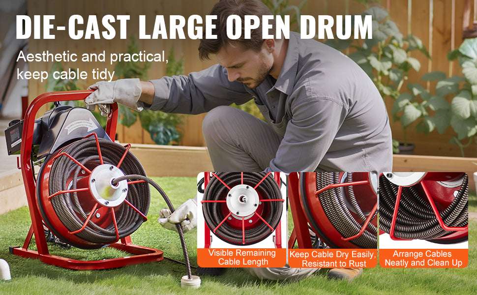 Electric Drain Cleaner Machine 75FT Sewer Snake Auger with Cutters-