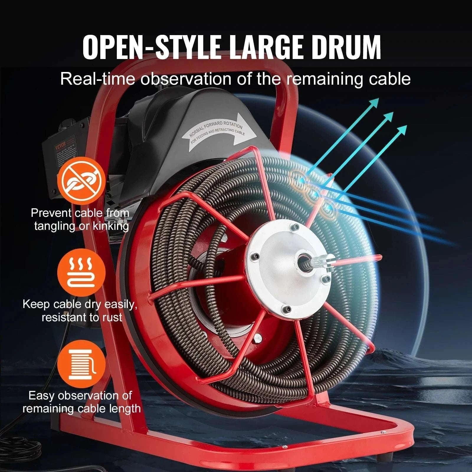 Electric Drain Cleaner Machine 75FT Sewer Snake Auger with Cutters-