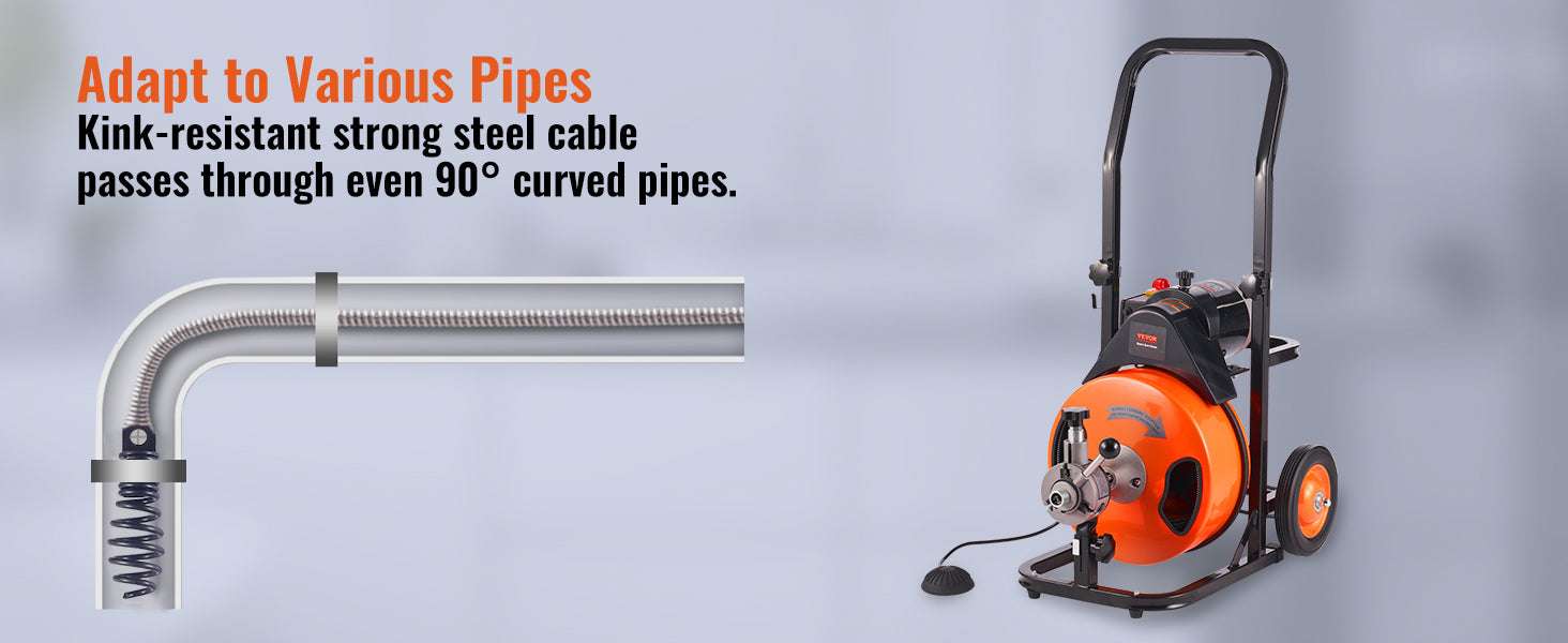 Electric Drain Cleaning Machine 75FT–100FT Sewer Snake with Auto Feed-75FT / Poland