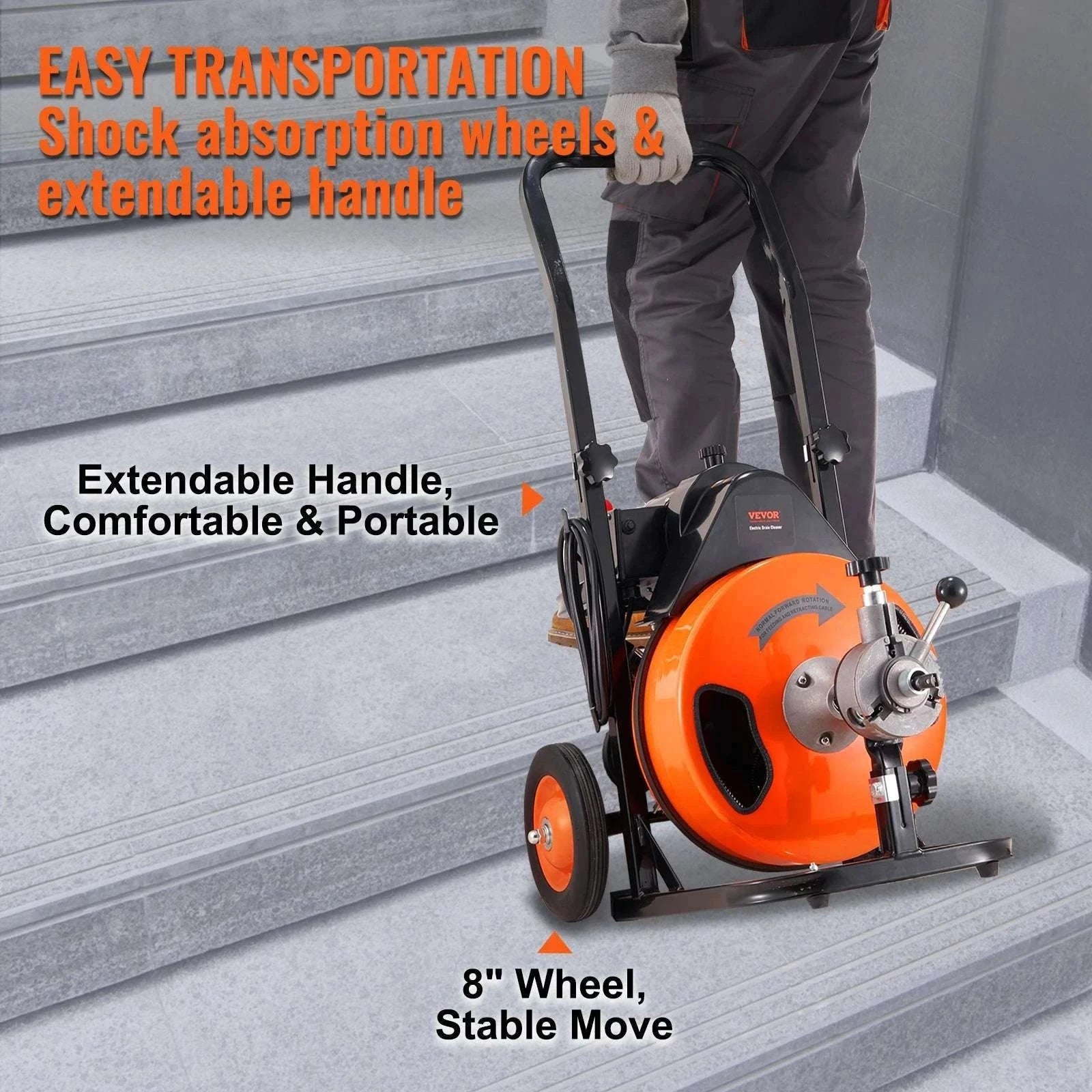Electric Drain Cleaning Machine 75FT–100FT Sewer Snake with Auto Feed-75FT / Poland