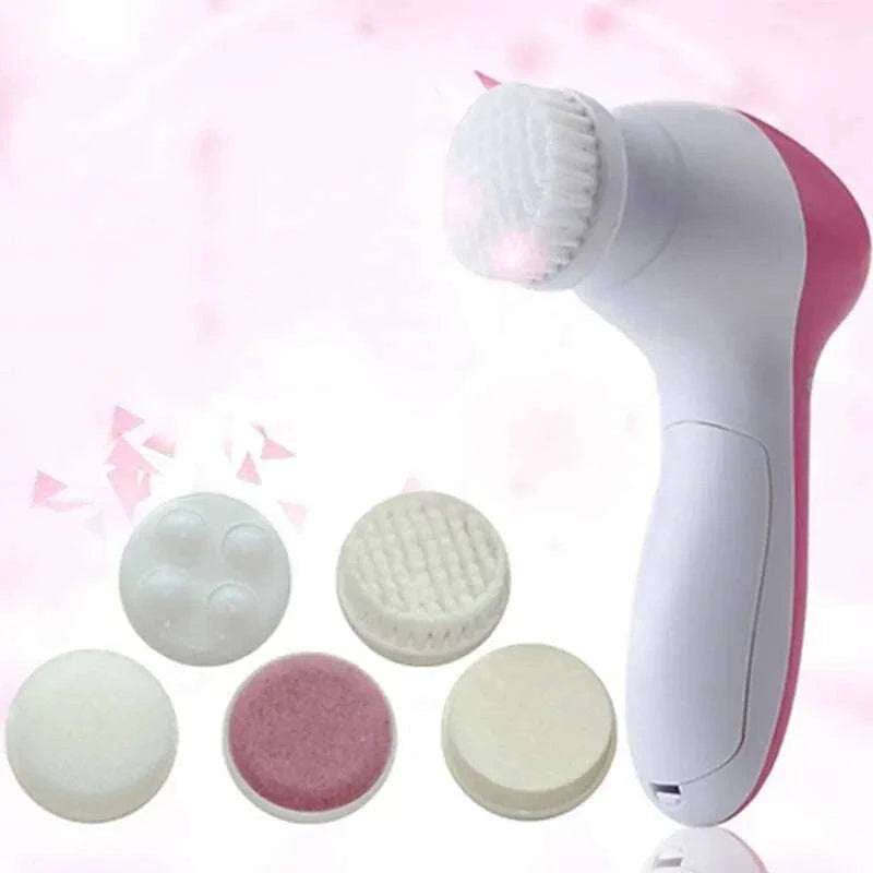Electric Facial Cleaner 5-in-1 Brush for Daily Skincare-Pink