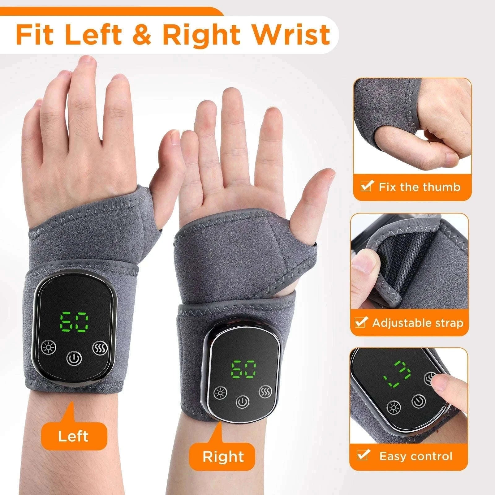 Electric Foot and Hand Massager with Heat and Vibration-Grey Wrist-5 level