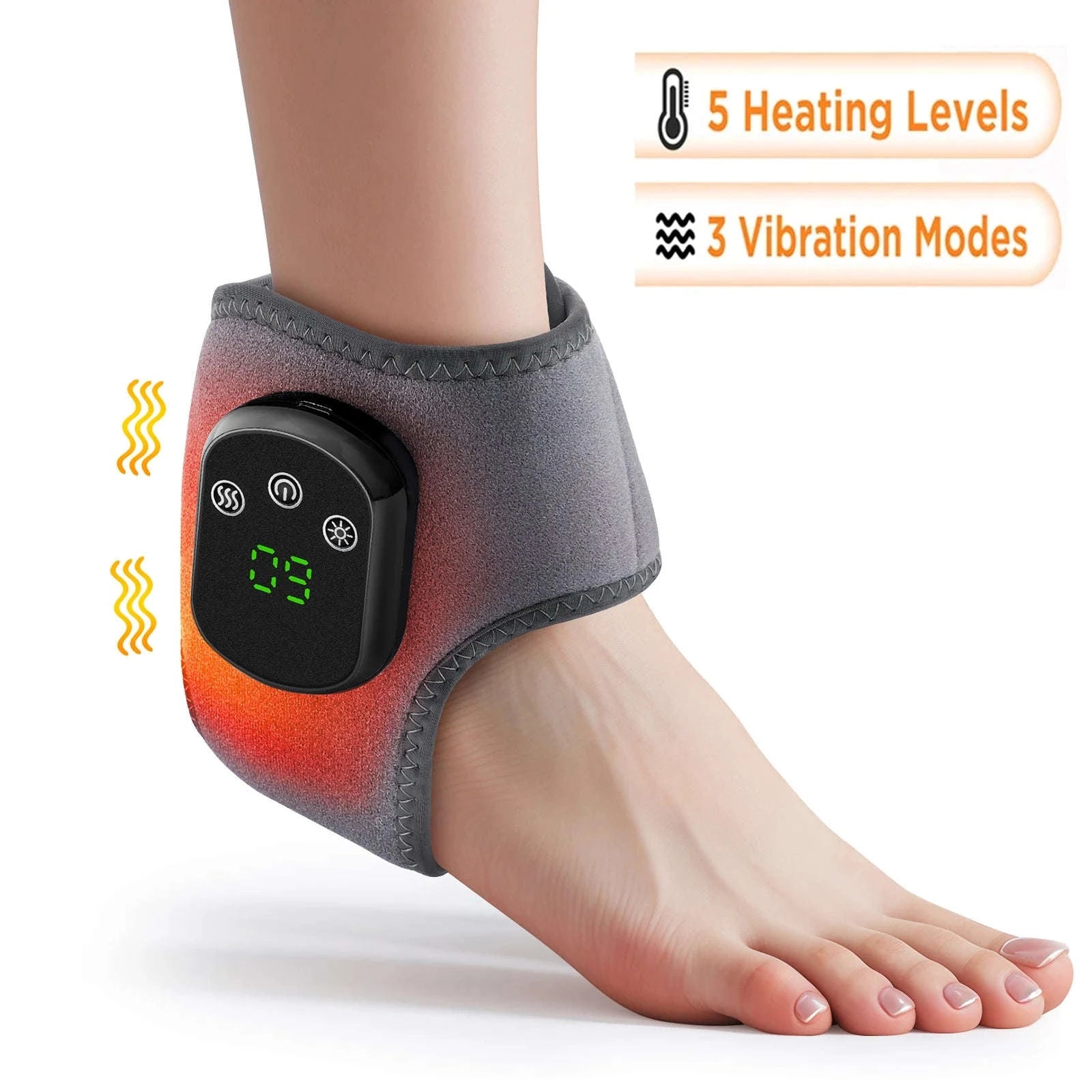 Electric Foot and Hand Massager with Heating and Vibration Support-Grey Wrist-5 level