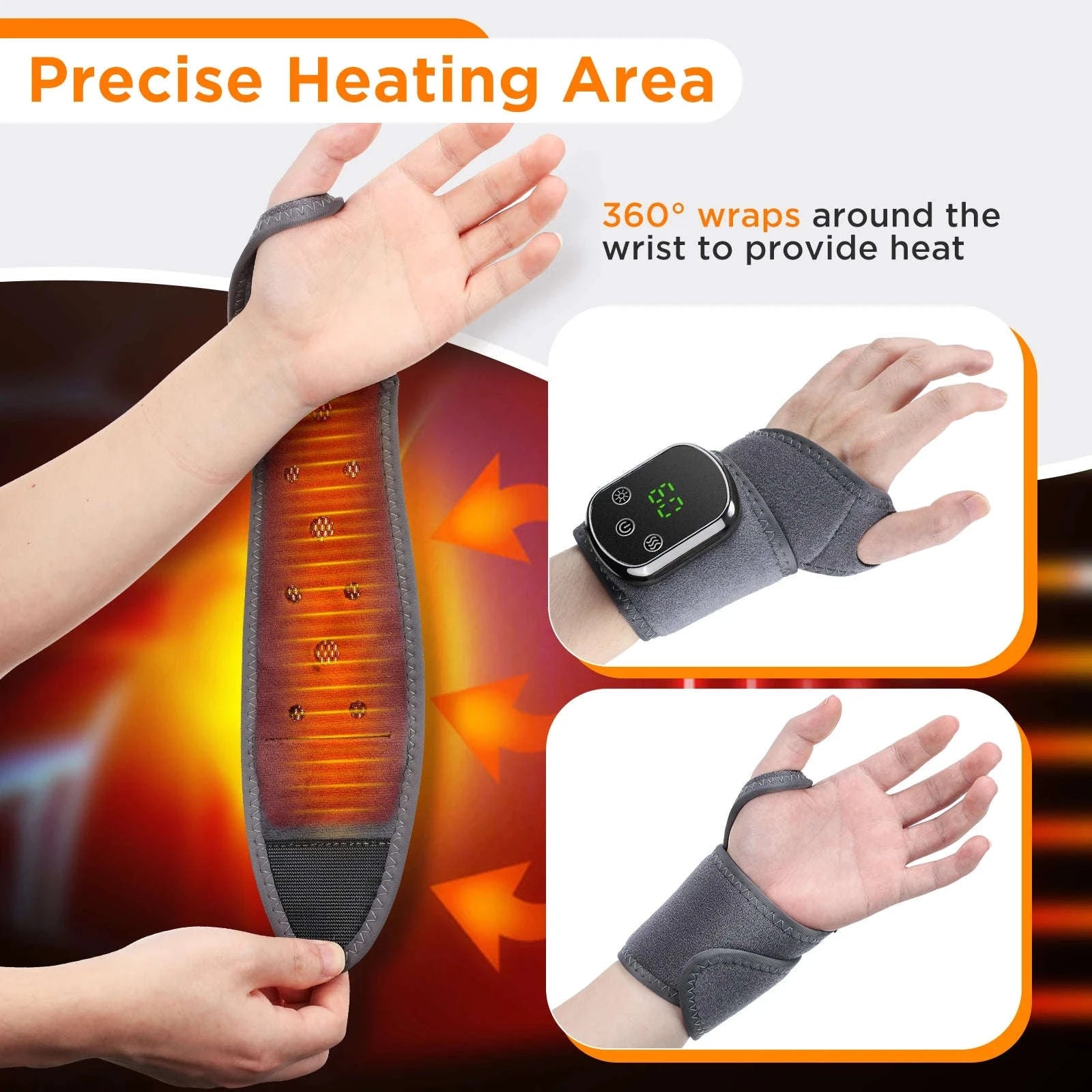 Electric Foot and Hand Massager with Heating and Vibration Support-Grey Wrist-5 level